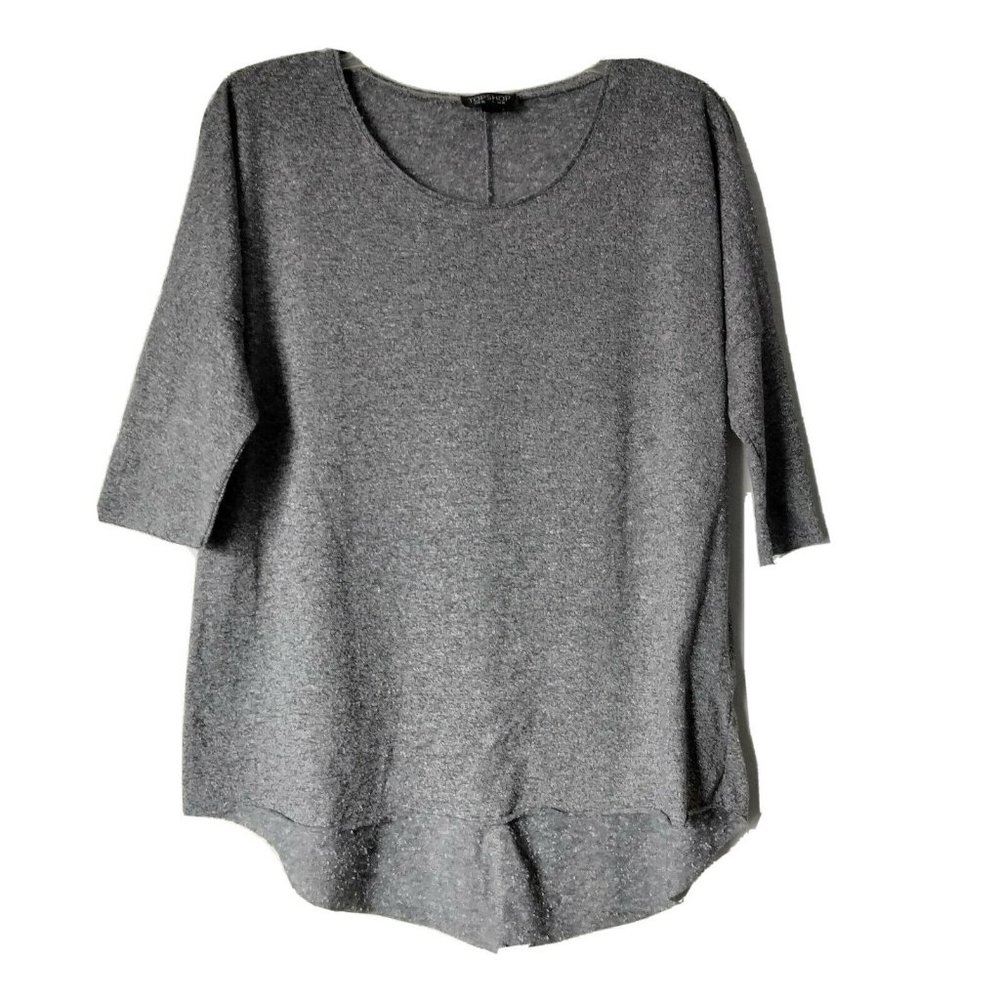 Topshop Top Womens 6 Grey Round neck Drop shoulder Short Sleeve